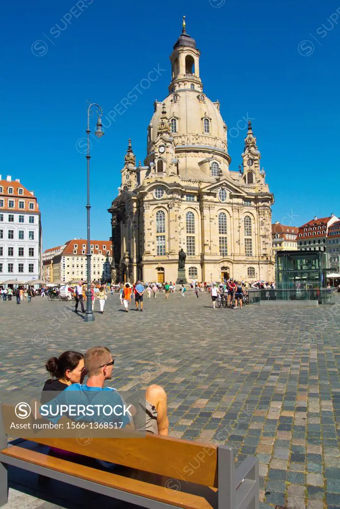 Frauenkirche church Neumarkt square Altstadt the old town Dresden city Germany central Europe.