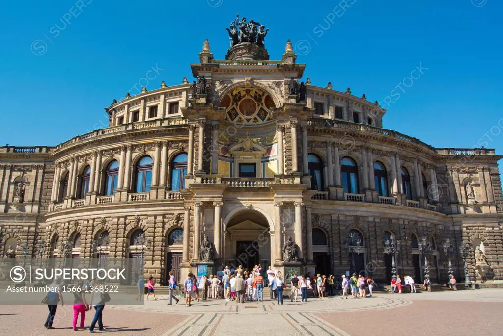 Semperoper opera house at Theaterplatz square Altstadt the old town Dresden city Saxony state eastern Germany central Europe.