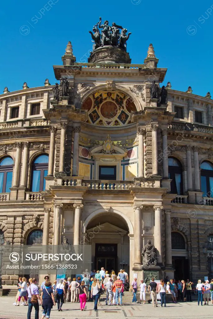 Semperoper opera house at Theaterplatz square Altstadt the old town Dresden city Saxony state eastern Germany central Europe.