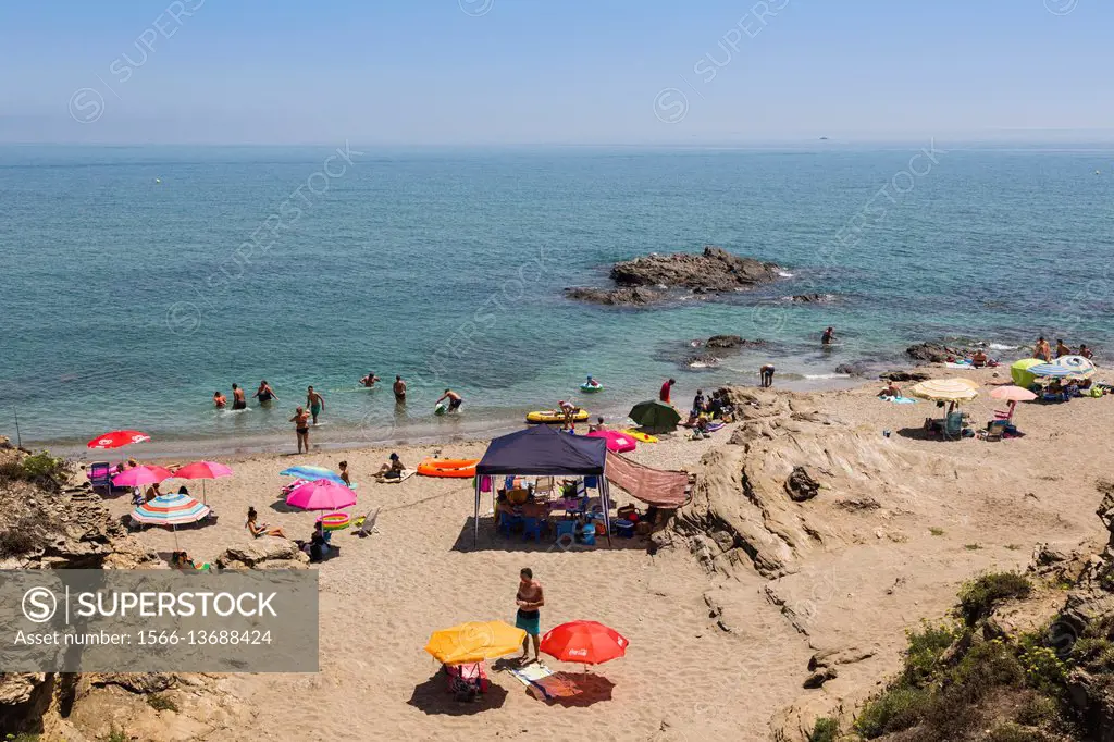 Mijas Costa, Costa del Sol, Malaga Province, Andalusia, southern Spain. Piedra del Cura beach.