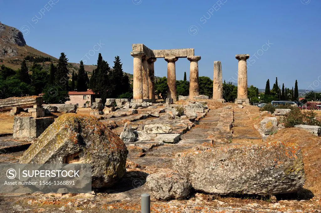 Temple of Apollo, ancient Corinth, Peloponnese, Greece.