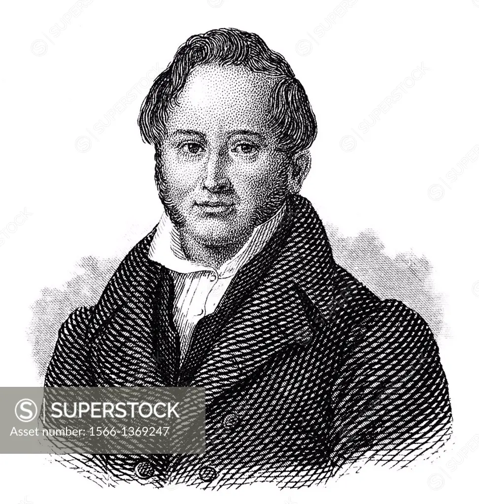 Portrait of Adam Gottlob Oehlenschläger, 1779 - 1850, a Danish poet and playwright.