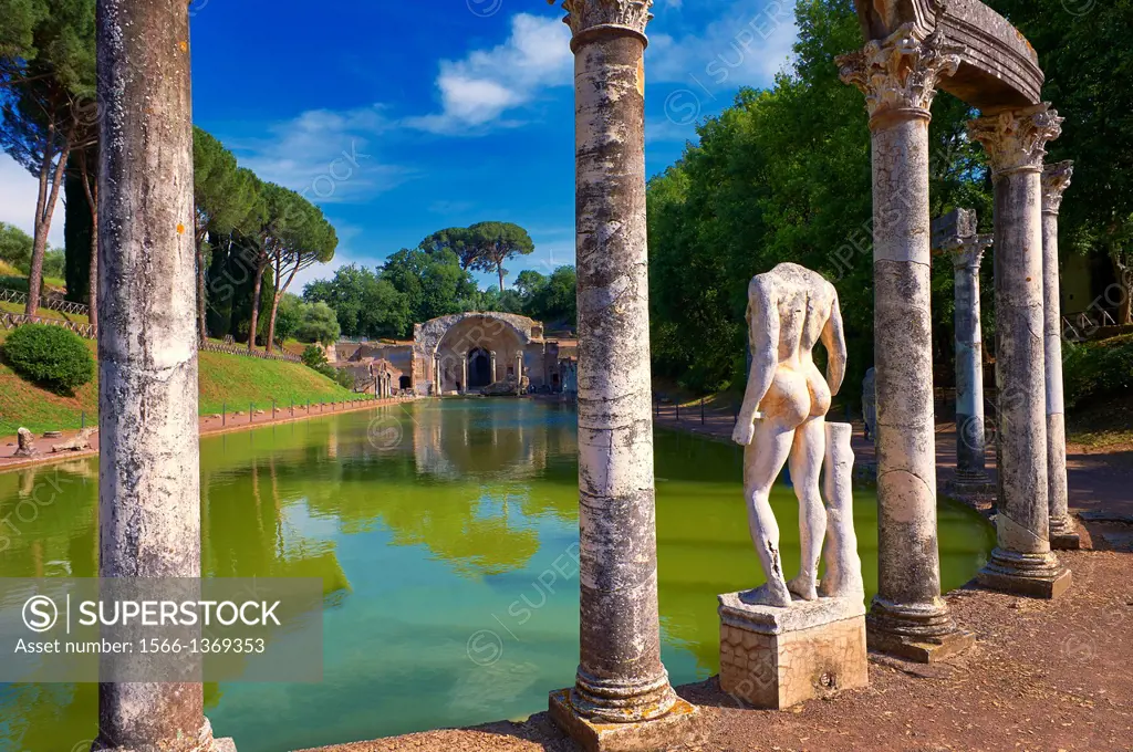 The Canopus, an elongated canal imitating the famous sanctuary of Serapis near Alexandria. The semi-circular exedra of the Serapeum is located at its ...