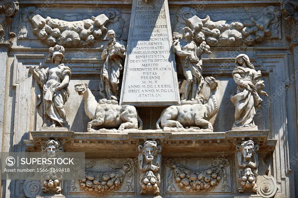 The inticate Baroque Facade and statues of the Chiesa di San Moise, dedicated to Moses, Venice Italy.