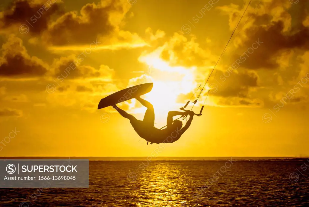 Kitesurfer at Le Morne Brabant, Mauritius, Indian Ocean, Africa
