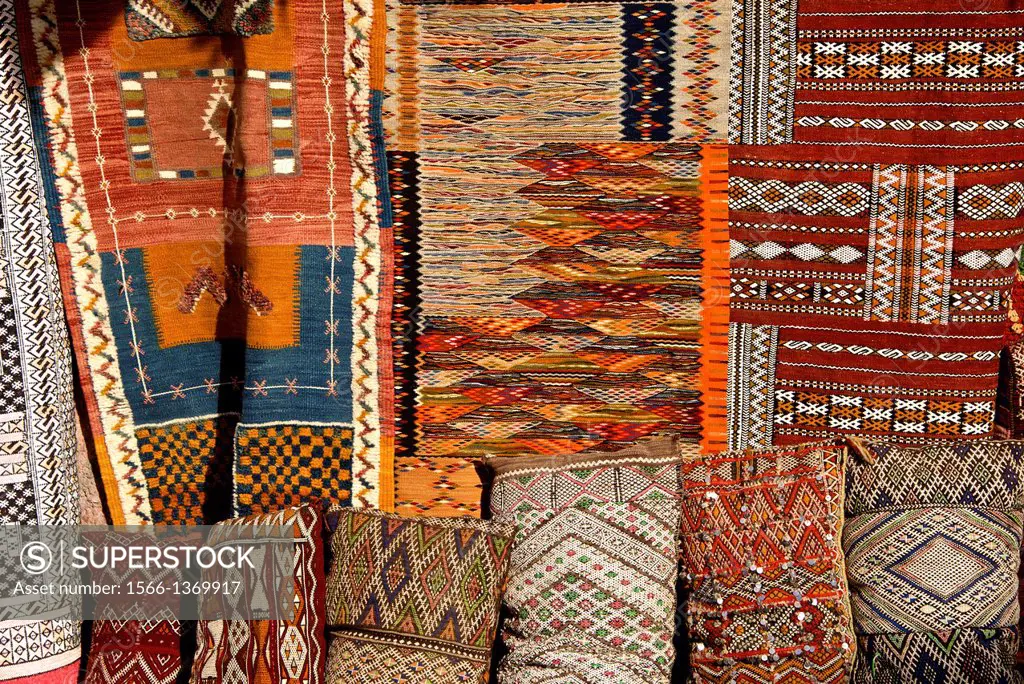 Oriental carpets for sale, Medina, , Marrakech, Morocco, North Africa.