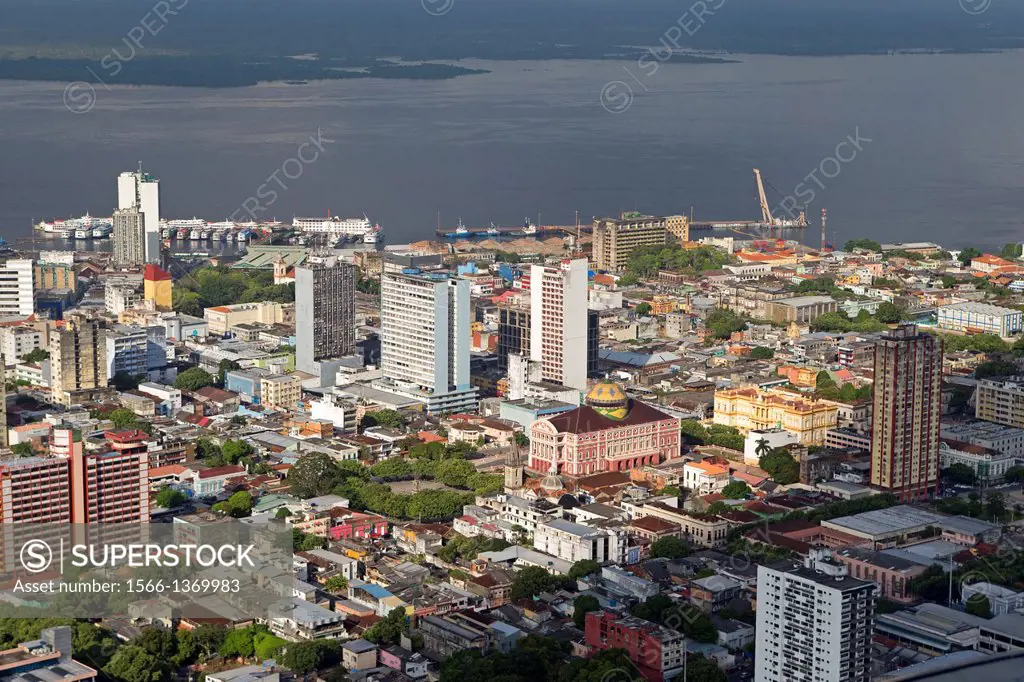 Brazil, Amazonas state, aerial view , Manaus, Praca Sao Sebastiao, Amazonas theater.