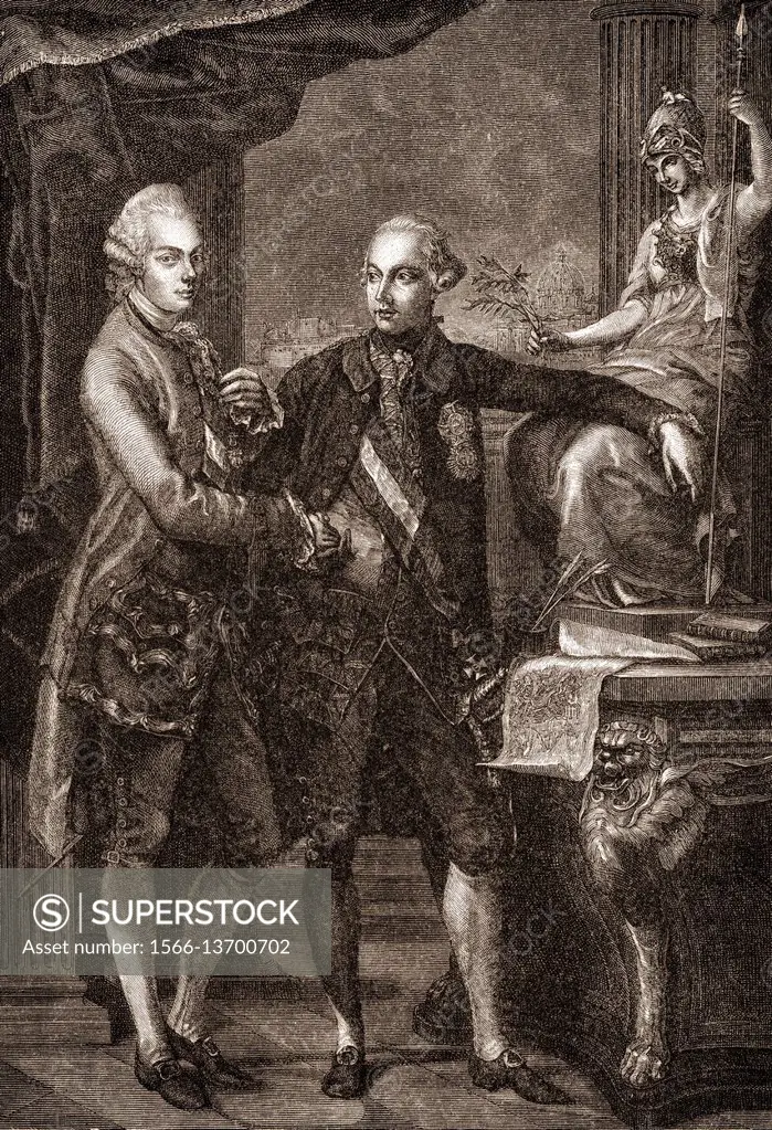 Leopold II, 1747-1792, with his brother Joseph II, 1741-1790, Holy Roman Emperors.