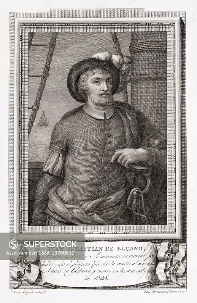 Juan Sebastián Elcano aka Juan Sebastián del Cano, 1476 - 1526. Spanish explorer who completed the first circumnavigation of the earth. After an etchi...