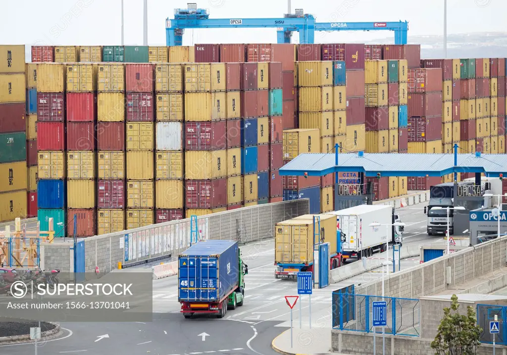 Shipping container terminal in Las Palmas port. Puerto de La Luz, Gran Canaria, Canary Islands. Spain.