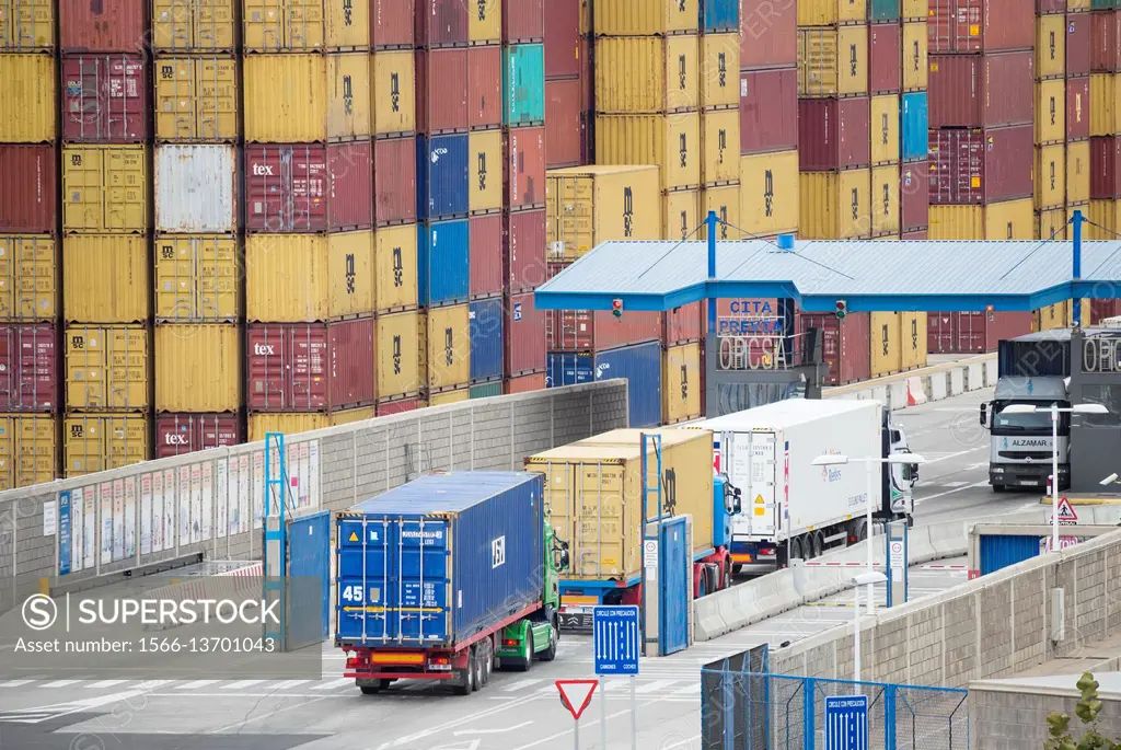 Shipping container terminal in Las Palmas port. Puerto de La Luz, Gran Canaria, Canary Islands. Spain.