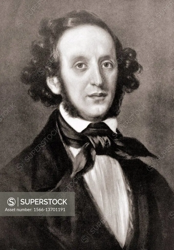 Jacob Ludwig Felix Mendelssohn-Bartholdy, 1809 to 1847. German musician. 19th century illustration after painting by Eduard Magnus.