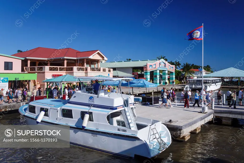 Tour boats at the port of Belize City, Belize