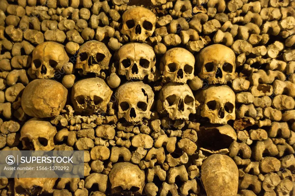Inside the catacombs, Paris, France.