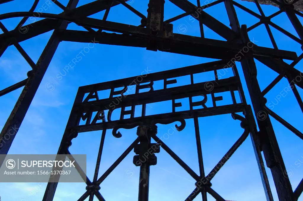 Dachau, Near Munich, Concentration Camp, Memorial Site, Main gate, Bavaria, Germany, Europe.