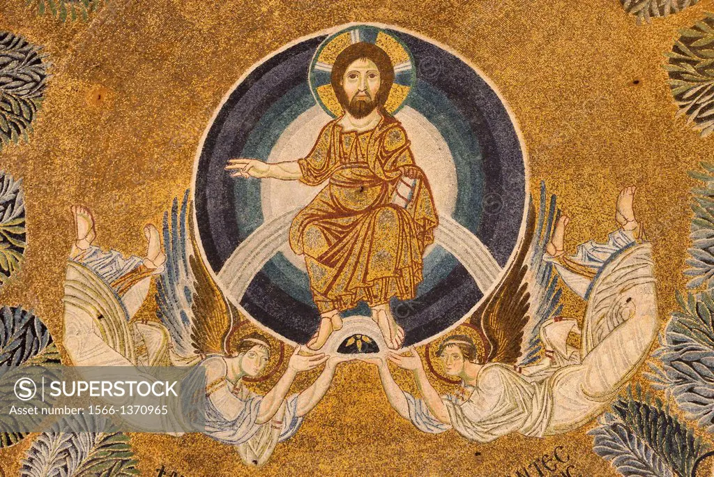 Greece, Central Macedonia, Thessaloniki, Agia Sophia church, listed as World Heritage, Paleochristian mosaic of the Ascension of Jesus Christ 9th C