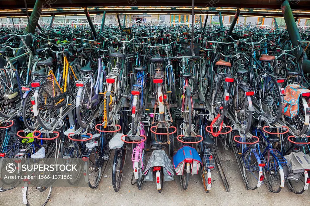 parking deck for bicycles in Leiden, South Holland, Netherlands.