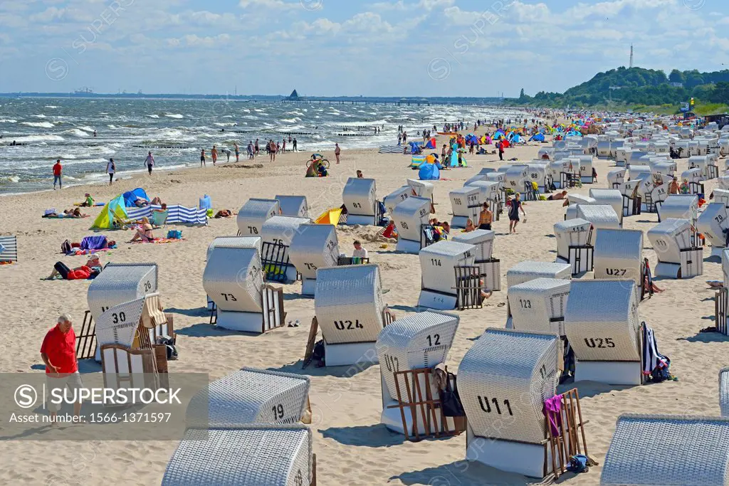 Beach, seaside resort Bansin, Usedom Island, Germany.
