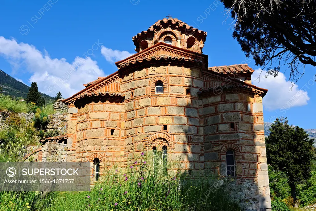 The exterior of the Byzantine Evangelistria´s Church. Mystras , Sparta, the Peloponnese, Greece. A UNESCO World Heritage Site.