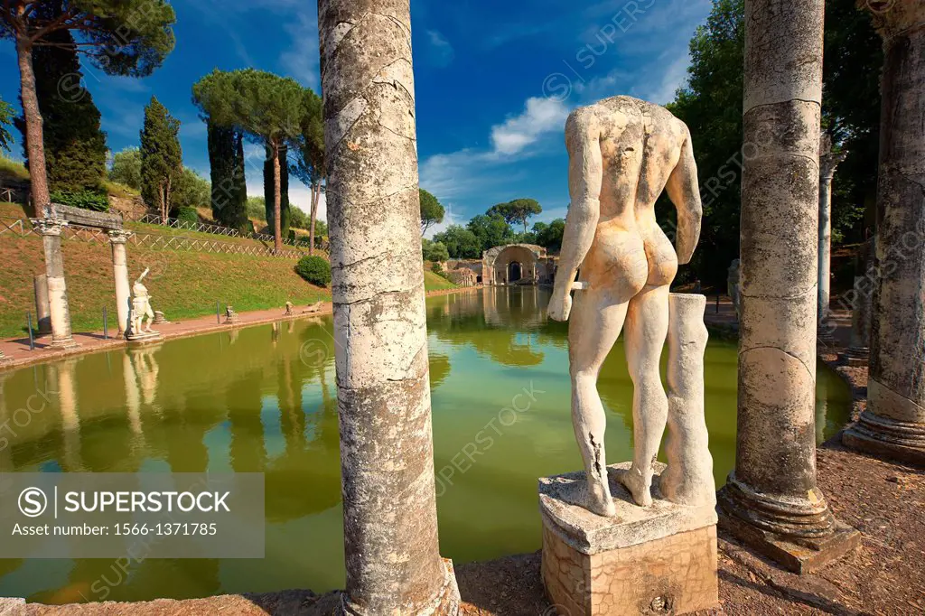 The Canopus, an elongated canal imitating the famous sanctuary of Serapis near Alexandria. The semi-circular exedra of the Serapeum is located at its ...