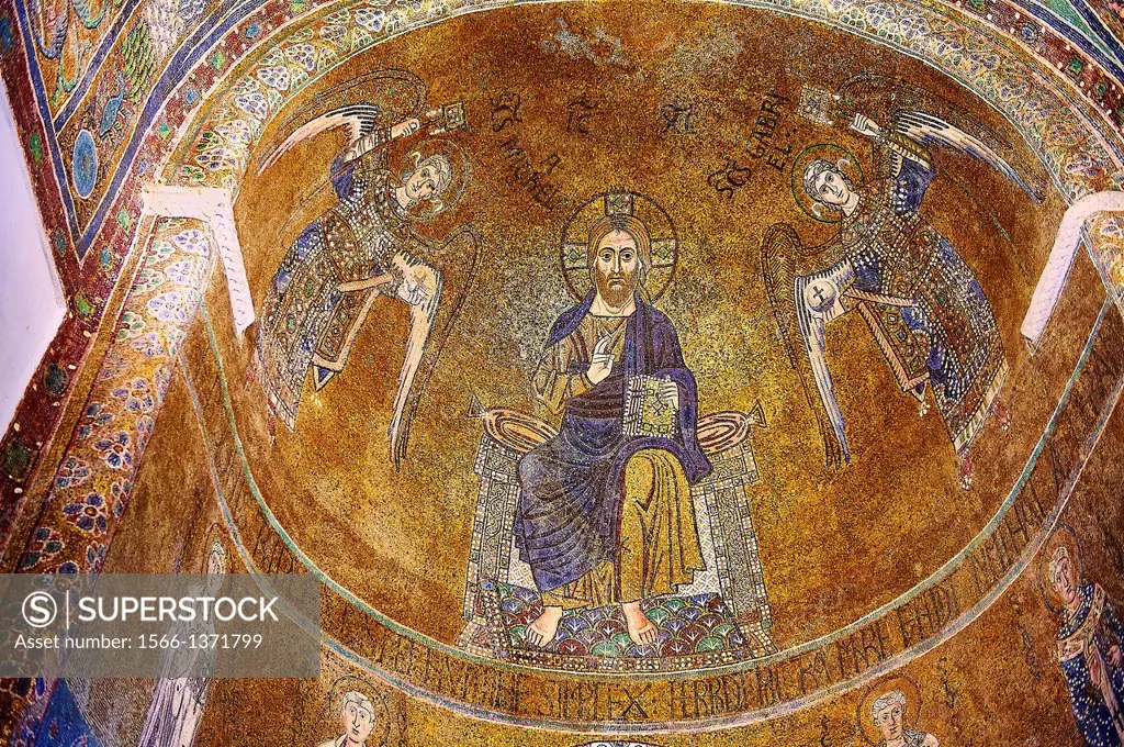Byzantine Mosaics of Christ Pantocrator above the side chapel of the Cathedral of Santa Maria Assunta (Cattedrale di Santa Maria Assunta) is a basilic...