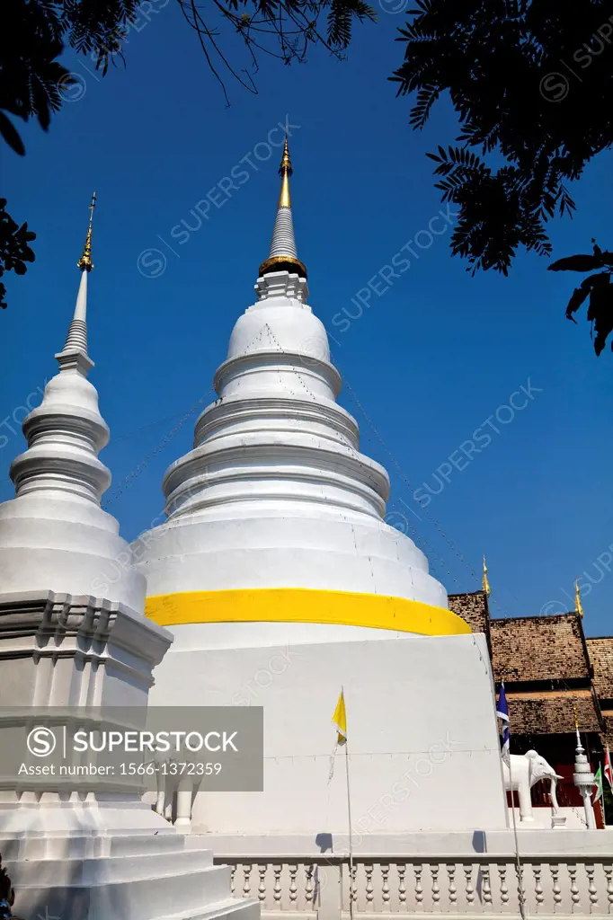 White Chedi of the Temple Wat Phra Singh in Chiang Mai, Thailand.
