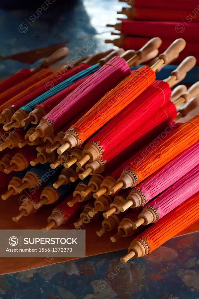 Traditional Paper Parasols in Bosang in Thailand, Thailand.