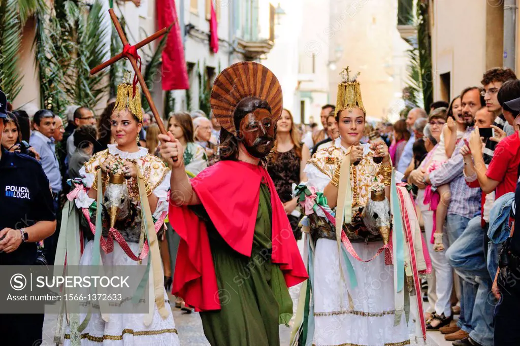 Eagles dance and Sant Joan Pelos, original medieval dance of Catalonia and the Valencian Country, procession of the Corpus, Pollença. Mallorca. Balear...