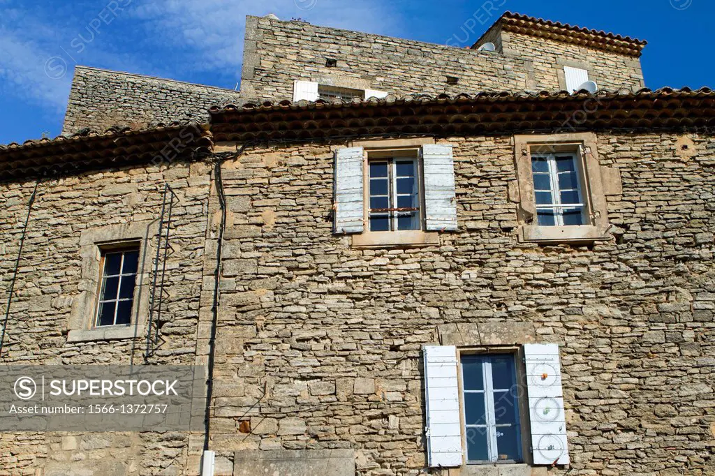House of Gordes village, labeled The Most Beautiful Villages of France, Vaucluse department, Provence-Alpes-Cote d'Azur region. France.