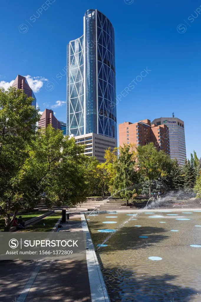 Bow Tower and fountain in the Olympic Plaza, Calgary, Alberta, Canada