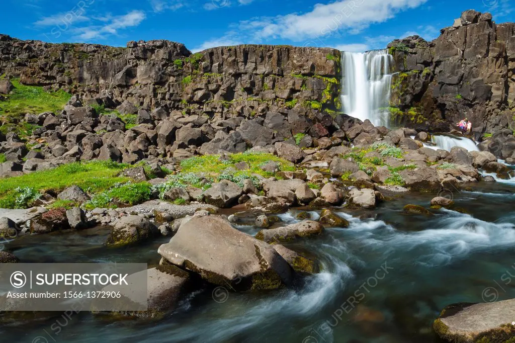 Oxararfoss waterfall. Pingvellir National Park. Golden Circle. Iceland, Europe.