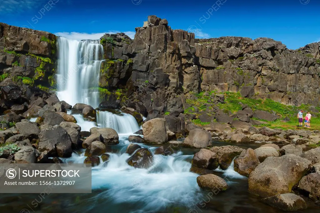 Oxararfoss waterfall. Pingvellir National Park. Golden Circle. Iceland, Europe.