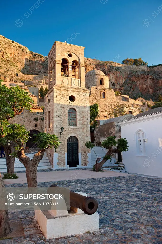 Main square of the ancient medieval city of Monemvasia, Greece. A UNESCO World Heritage Site