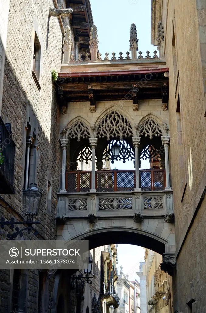 Bridge in the Carrer del Bisbe in Barri Gotic, Barcelona