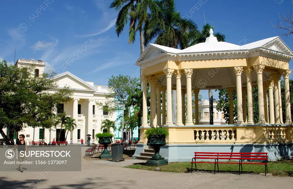 Santa Clara Cuba downtown in main square with Gazebo or glorieta music stage for center of town.