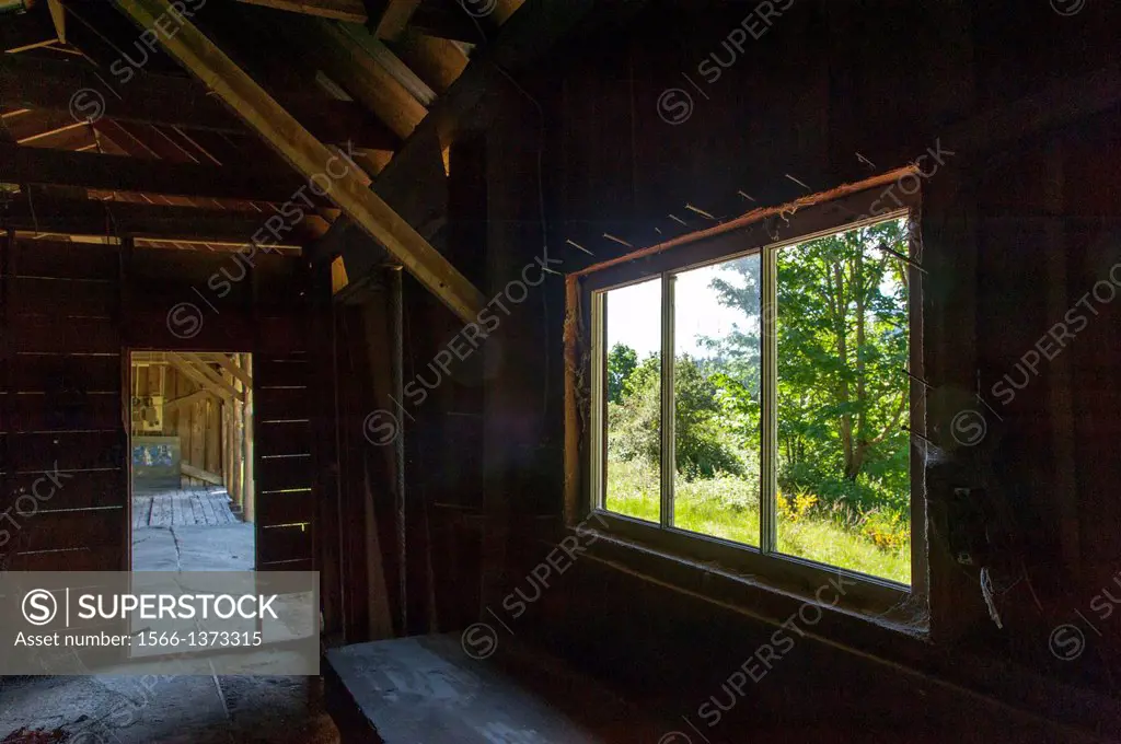 Canada, BC, Saltspring Island. Inside old wooden barn.