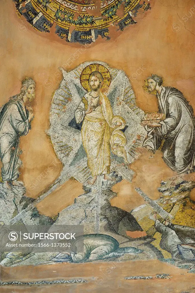 Greece, Central Macedonia, Thessaloniki, Agii Apostoli Holy Apostles church, listed as World Heritage, Mosaic of the Transfiguration 14th C