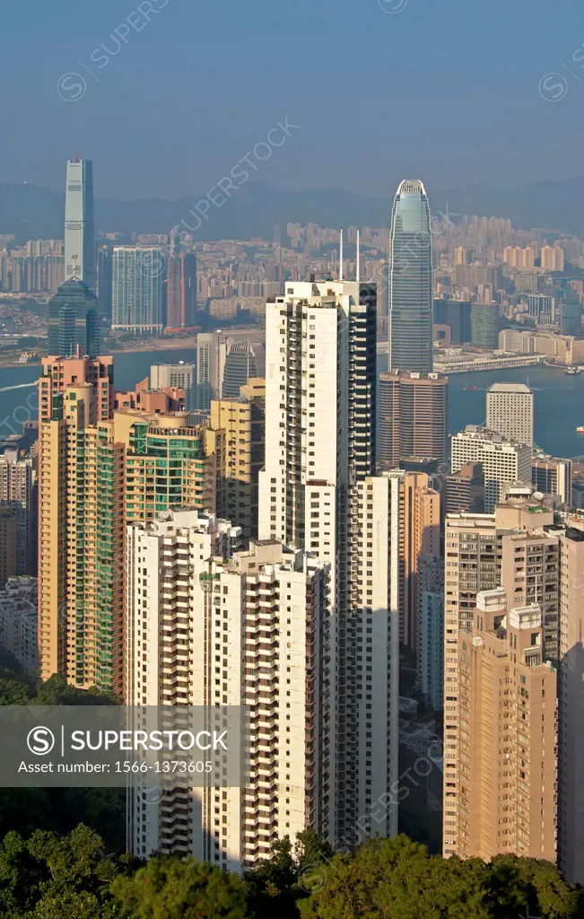 High-rising residential buildings and office towers in the Central District, Hong Kong.