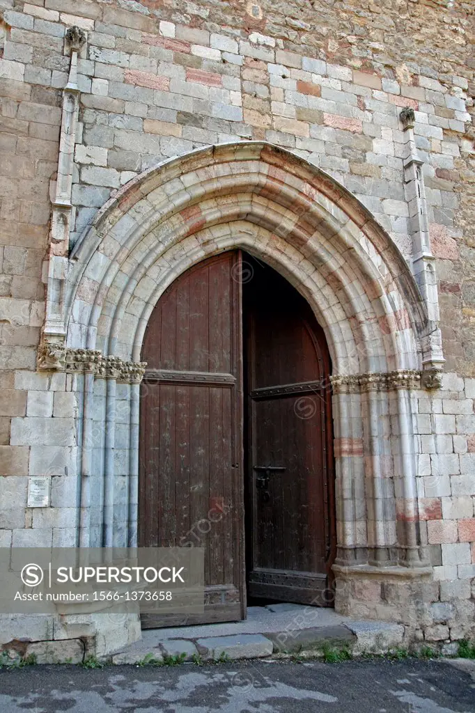 door, church of Sant Esteve, Baga, Catalonia, Spain