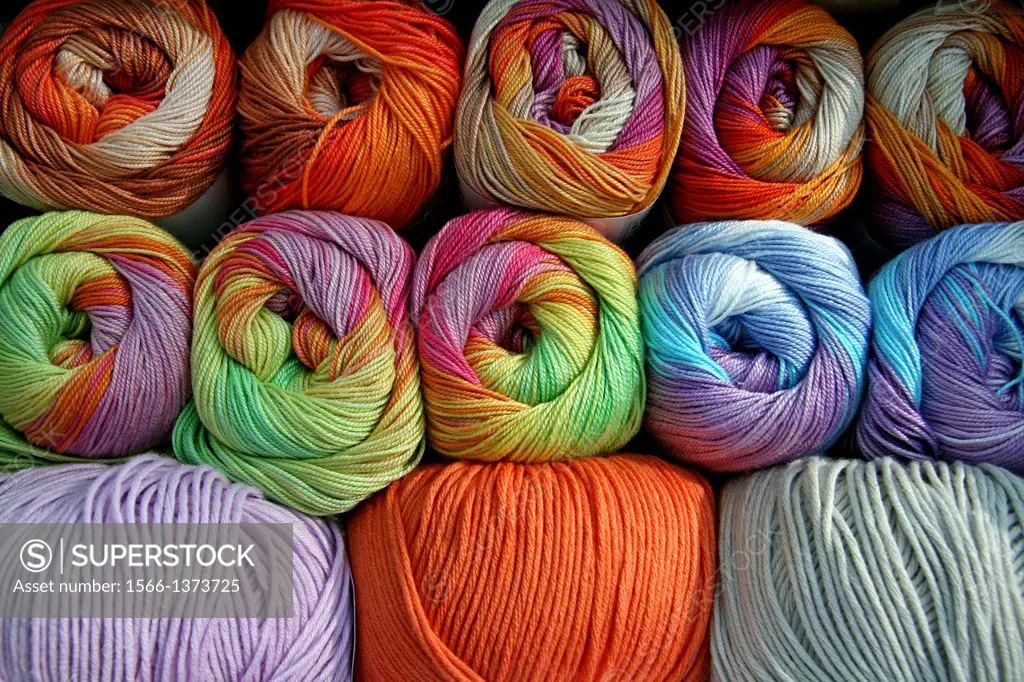 Balls of colored wool thread