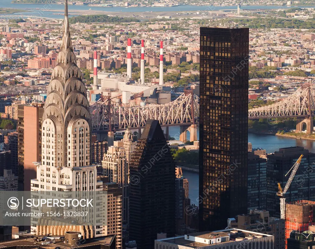 The Chrysler Building and Trump World Tower, Queensboro Bridge, view from Empire State Building, Manhattan, New York City, New York, USA.