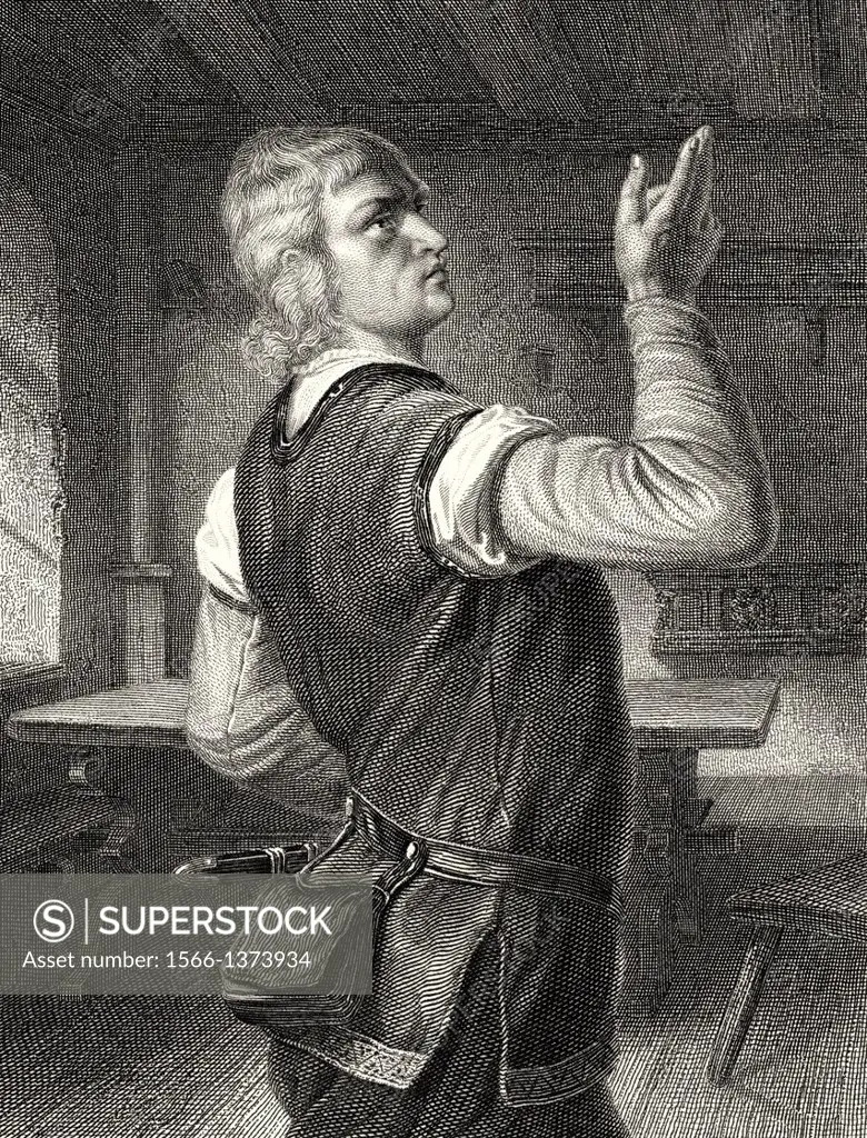 Arnold of Melchtal, William Tell, character from the drama Wilhelm Tell by Friedrich Schiller, 1759 - 1805.