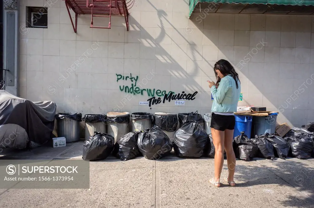 Graffiti enthusiasts flock to the Williamsburg neighborhood of New York on Friday, October 4, 2013 to see the one of the fourth installments of Banksy...