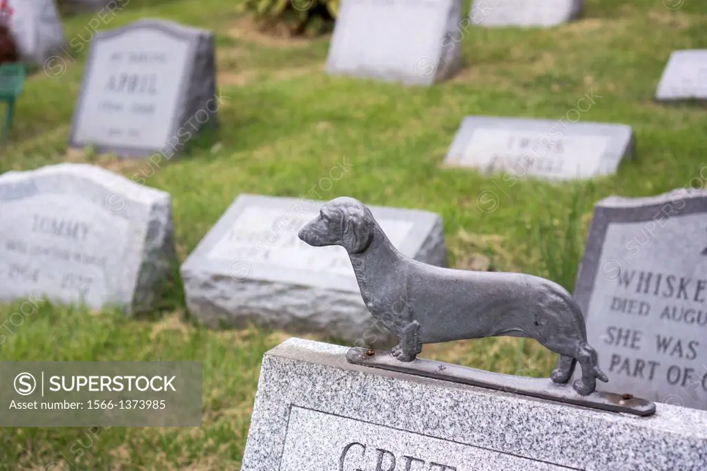 Gravestones for owners´ beloved pets in the Hartsdale Pet Cemetery in Hartsdale in Westchester County New York State. The Hartsdale Pet Cemetery is th...