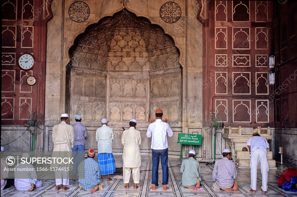 Muslims praying at Jama Masjid or Friday Mosque, it is the main mosque in Delhi, India
