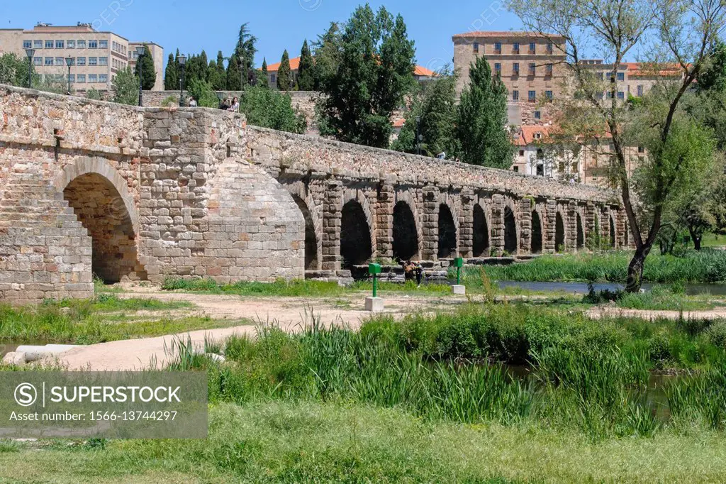 Salamanca, Puente Romano, Roman Bridge, Ith century BC to Ith century, Paseo Rector Esberabe, UNESCO World Heritage, Castilla y Leon, Spain.