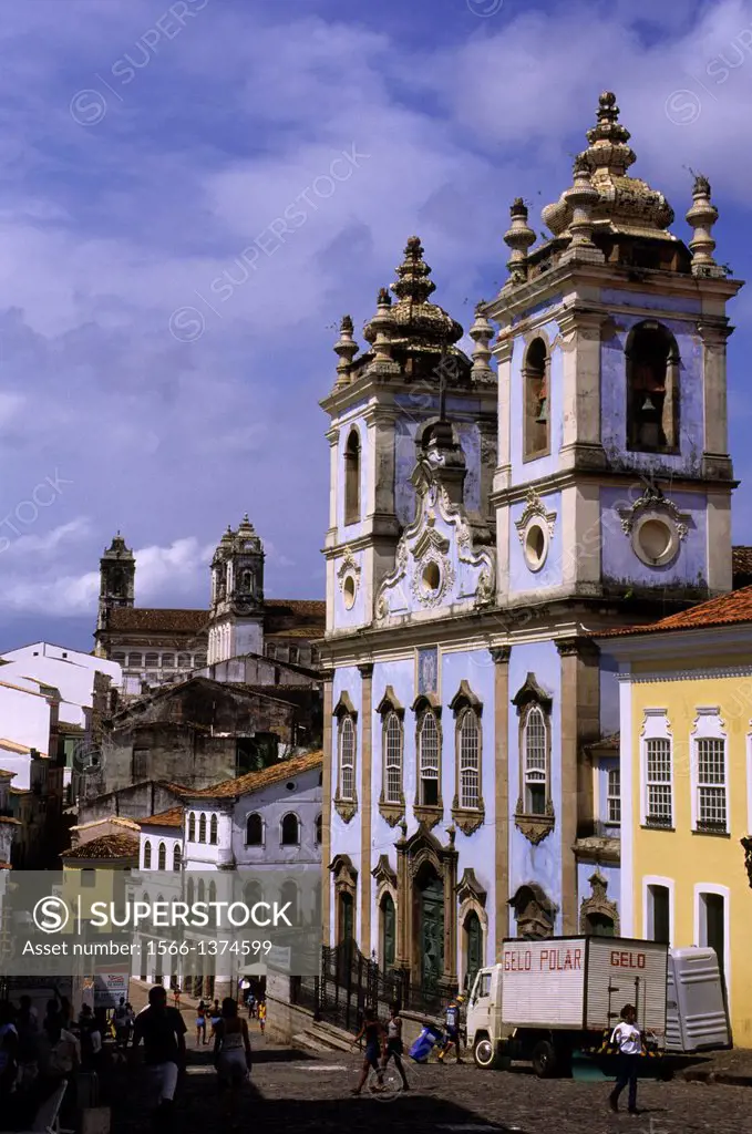 BRAZIL, SALVADOR DE BAHIA, PELOURINHO DISTICT, COLONIAL ARCH., ROSARIO DOS PRETOS CHURCH.