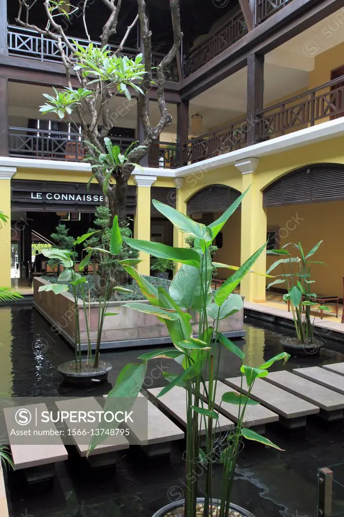 Cambodia, Siem Reap, Victoria Angkor Resort & Spa, interior, lobby, garden,.