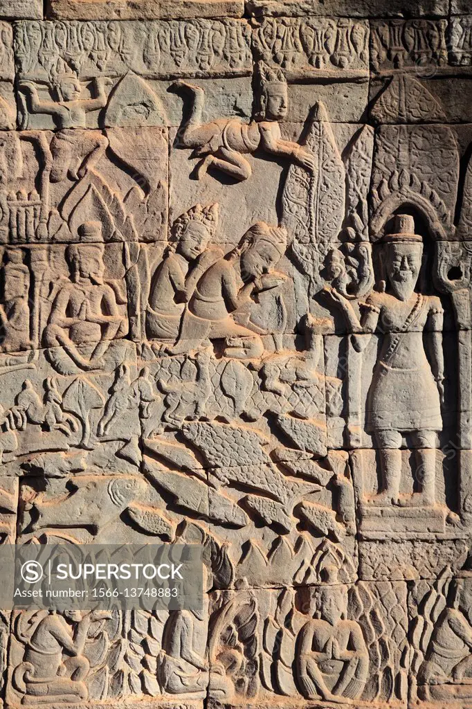 Cambodia, Angkor, Angkor Thom, The Bayon, bas-relief,.