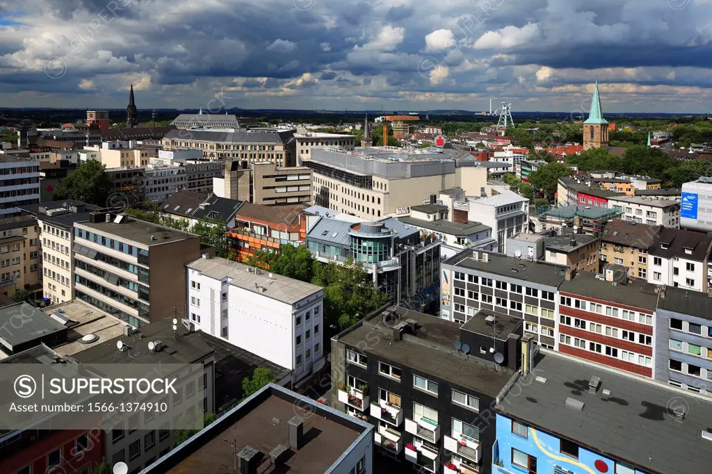 Germany, Bochum, Ruhr area, Westphalia, North Rhine-Westphalia, NRW, panorama of the city, downtown, midtown, towers f.l.t.r. of Christus Church, Paul...